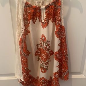 Orange and Tan printed scarf top